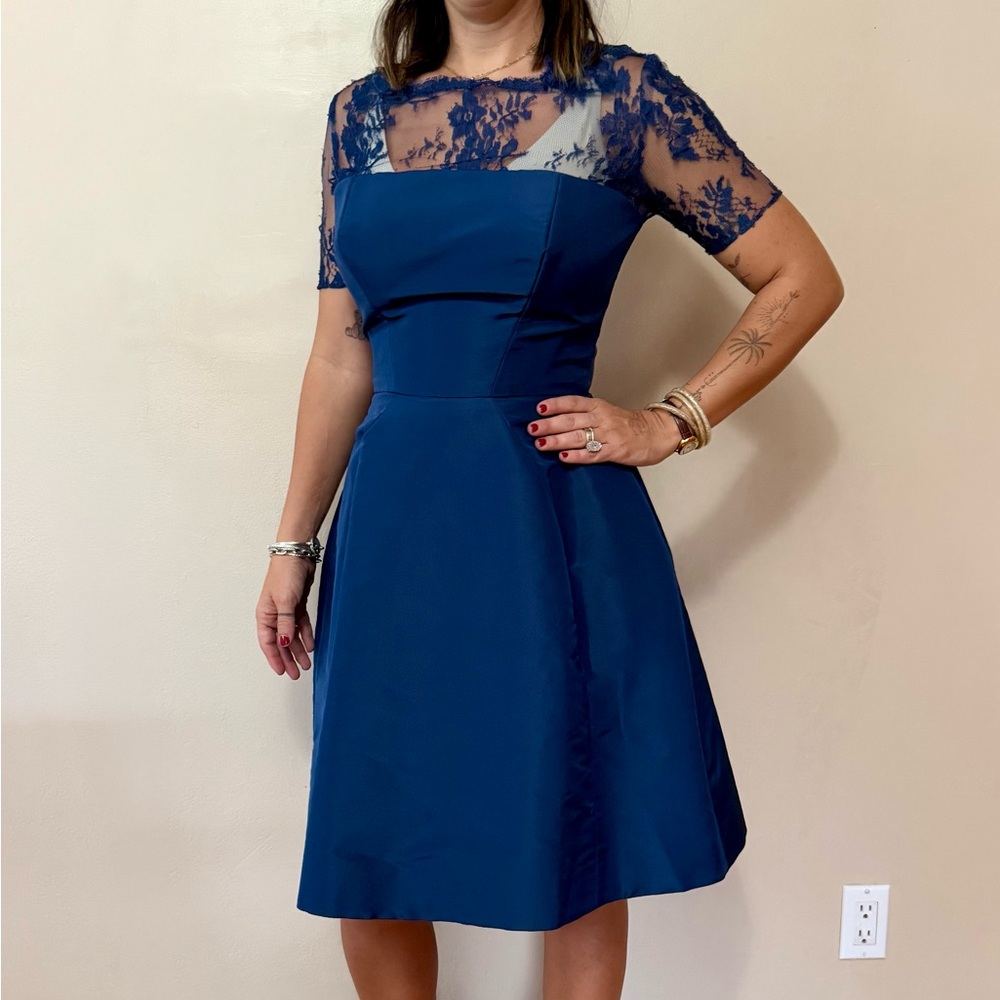 Monique Lhullier Navy Lines Dress 8